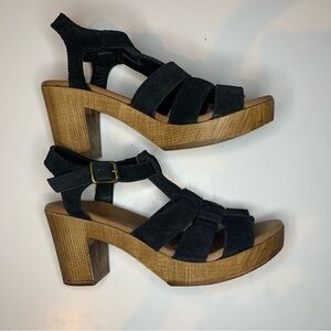 ERIC MICHAEL - SAVY Black Suede Wooden Style Platform Sandals​​